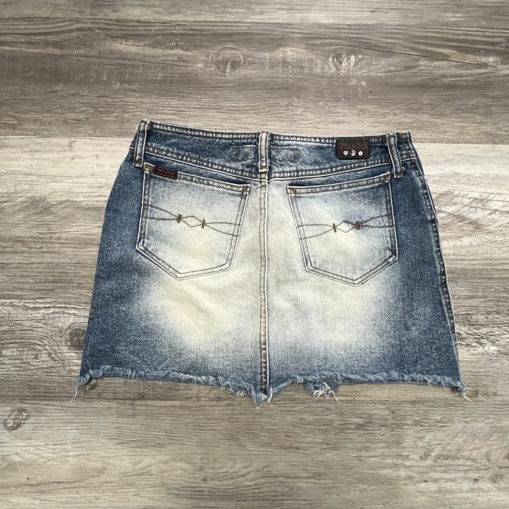 Mudd Mini Skirt Vintage 90s y2k Denim Grunge Whiskered Short 30" Waist Blue Jean